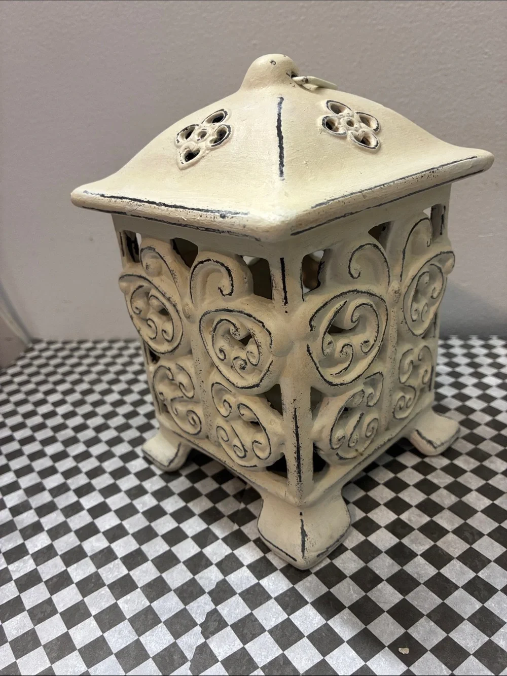 Cream Decorative Metal Tea Light Lantern - Home Accents